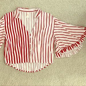 Ruffled Red Stripe Half Blouse